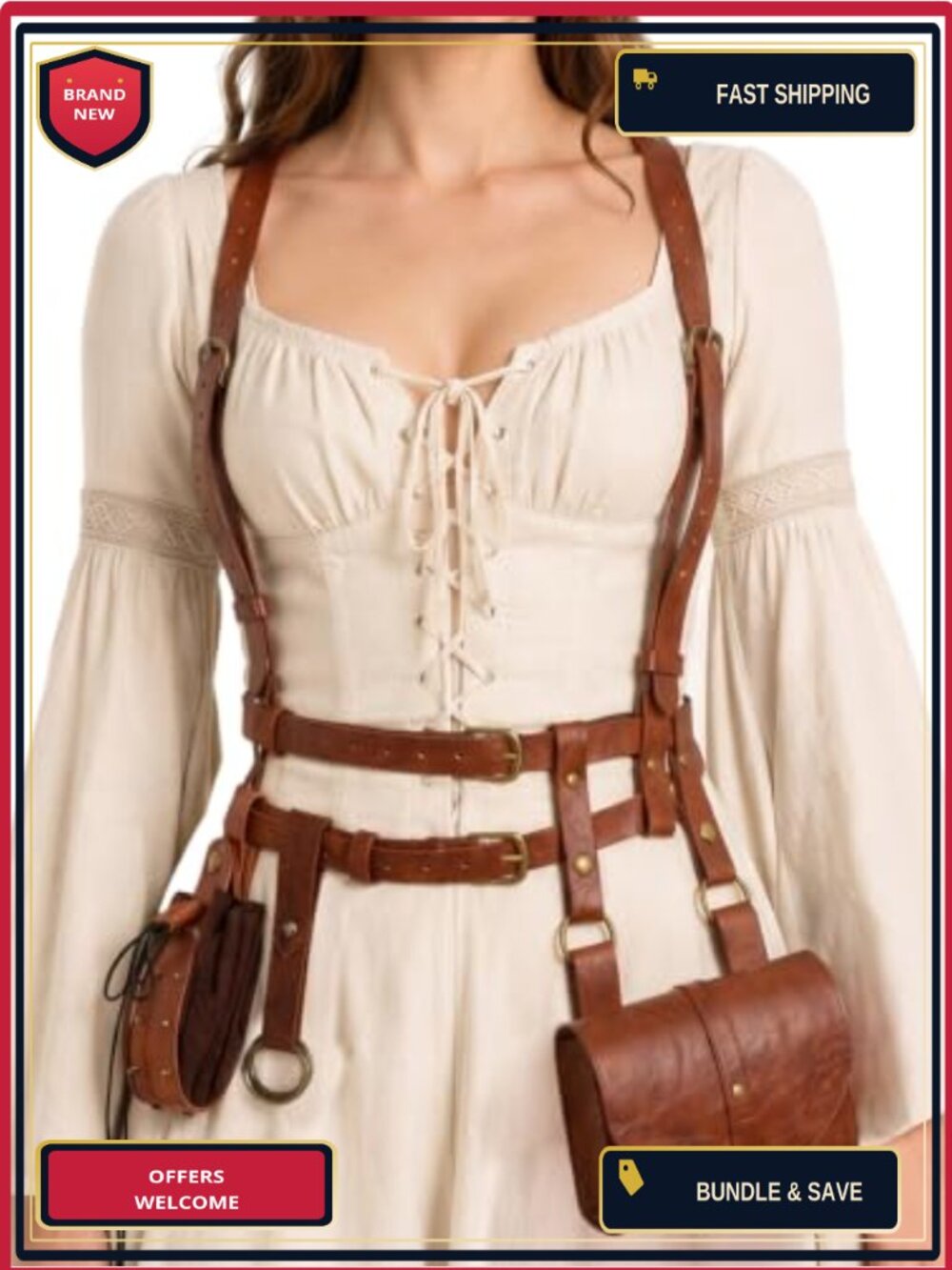 Renaissance Belt Pouch Set Faux Leather Pirate Cosplay Accessory